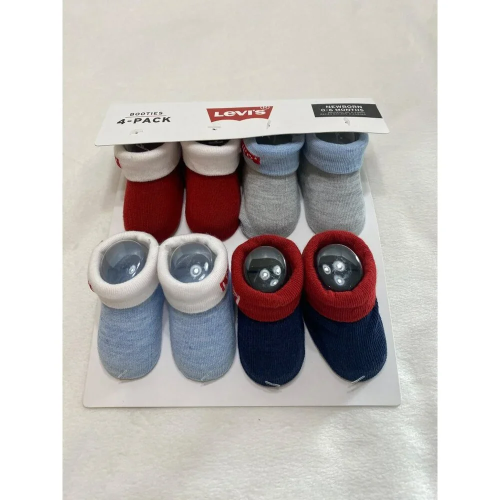 New 4 Pack Levi's Booties 0-6 Months Socks Baby Infant Boys